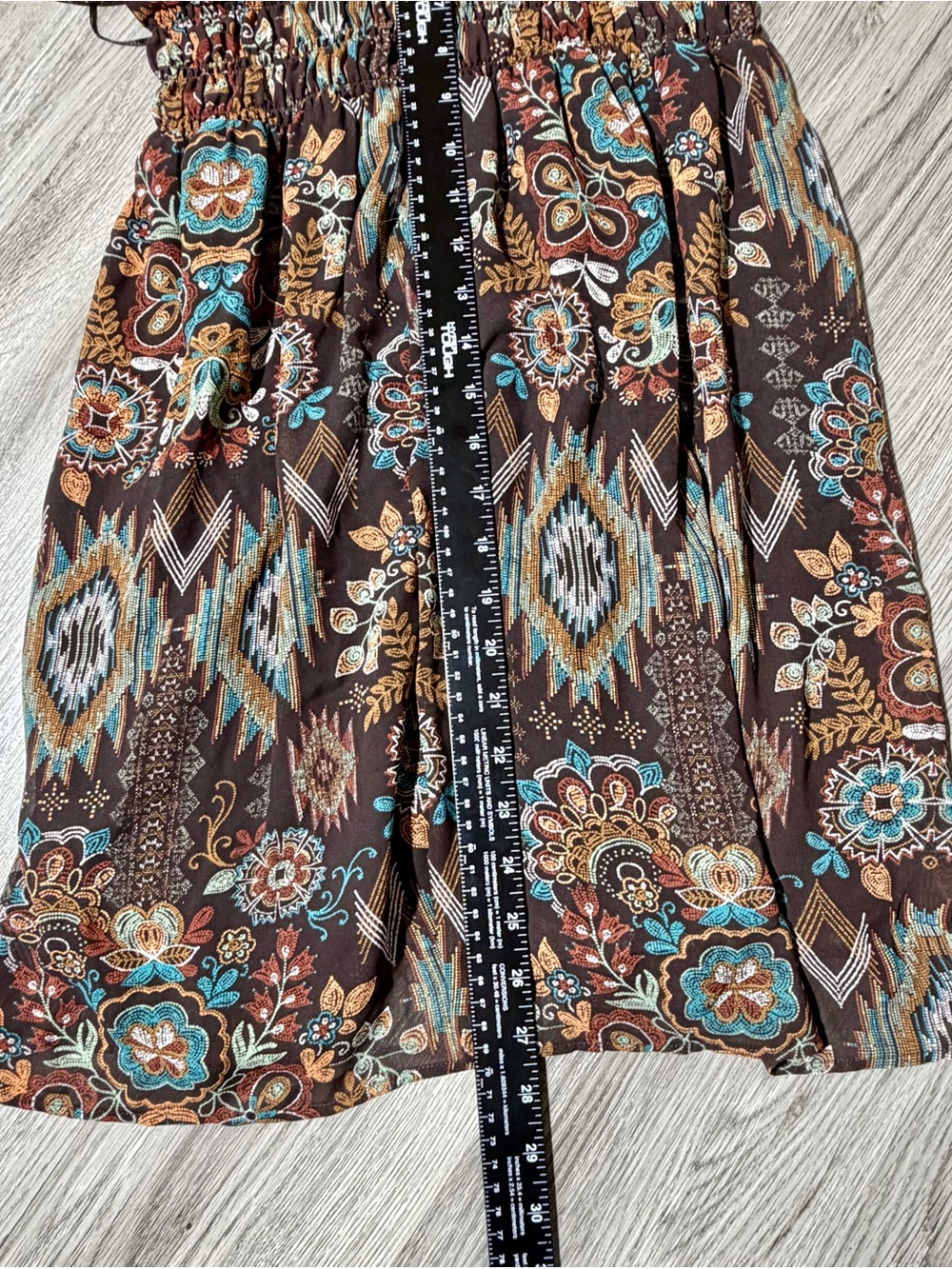 Shyanne Brown Floral Boho Mini Dress with Teal & Rust Accents - Picture 8 of 9